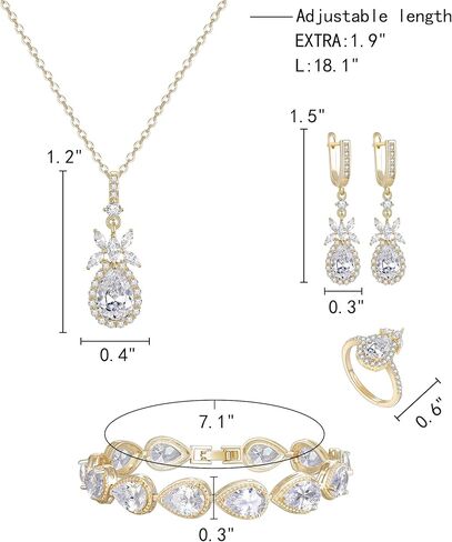 EleQueen Water Drop Pendant Necklace Long Dangle Earrings Tennis Bracelet Set, Sparkle Cubic Zirconia Teardrop Wedding Jewelry Sets for Bride Bridesmaid in Kuwait