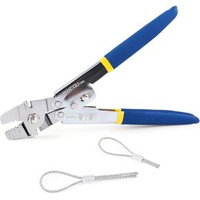 Yangoutool Wire Rope Cutting and Crimping Tool Sheet Metal Crimper Swaging Tool for Aluminum Oval and Double Barrel Stop Ferrule Loop Sleeves 1/16 to 1/8 Inches Cable End Hanging Ring Fixing Plier
