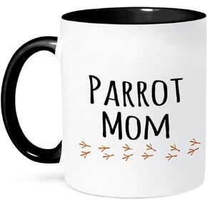 3dRose mug_154039_2 Parrot Mom for Girl Bird Lovers Female Pet Owners with Footprints Ceramic Mug, 15-Ounce