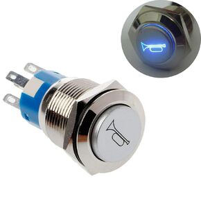New 12V 5A 12V 19mm LED Momentary Push Button Metal Switch Car Boat Speakers Bells Horn with Socket Plug