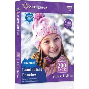 Laminating Sheets 8.5 x 11, 200 Count Thermal Laminating Pouches 3 mil, Clear Thermal Laminating Plastic Paper Laminator Sheets, Fits Letter Sized Paper 8.9 in × 11.4 in, Office Supplies.