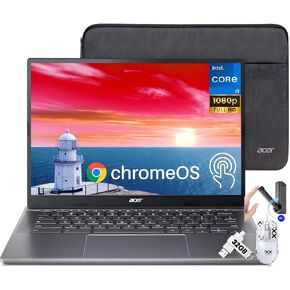 acer Chromebook Plus 514 Touchscreen Laptop, Intel 8-Core i3-N305, 8 GB LPDDR5 RAM, 512 GB SSD, 14 Inch FHD Business Laptop, Wi-Fi 6E, 1080P Webcam, SD Card Reader, Chrome OS+Designed Accessories