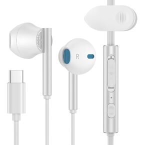 USB C Headphones Earphones for iPhone 16e, 16, 16 Pro Max, 16 Pro, 16 Plus, 15 Series, Wired Earbuds for Samsung Galaxy S25+ S25 Plus Ultra - Comfort Semi in Ear, with Microphone, HiFi Stereo