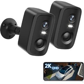 2K Security Cameras Wireless Outdoor,Battery-Powered WiFi Cameras for Home Security with AI/PIR Motion Detection and Alarm,Color Night Vision,2-Way Audio,IP65 Waterproof,- 2 Securiy Camera