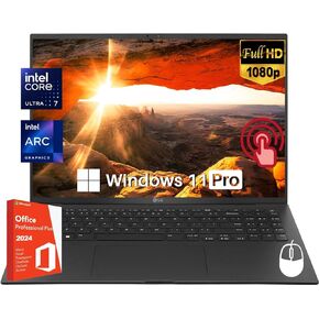 LG GRAM 15 Touchscreen Business Business Captop ، 15.6 "FHD ، Intel 16-Core Ultra 7-155H ، 16 GB DDR5 RAM ، 1 TB SSD ، Intel ARC GPU ، Backlit KB ، Wi-Fi 6E ، Windows 11 Pro Pro 2024 Lifetime