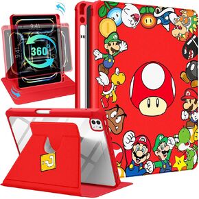 for iPad Pro 11 Inch Case 2024 - Cute Cartoon Cool Funny Design for Women Girls Boys Kids Teen 360° Rotating Covers Follio Stand Pencil Holder for iPad Pro M4 11 Inch Case, Red Mogu