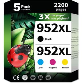 952xl Ink Cartridges Black Tri-Color Combo Pack Compatible Replacement for HP 952 XL Work with Officejet Pro 8710 7740 Printers 8720 8702 8210 7720 8715 8730 8740 8216 8725 8700 8200 7730(4-Pack)