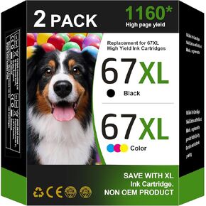 67XL 67 حبر خراطيش حبر أسود/ملون حزمة متوافقة مع HP Ink 67 67 XL لـ Deskjet 2732 2752 2755e