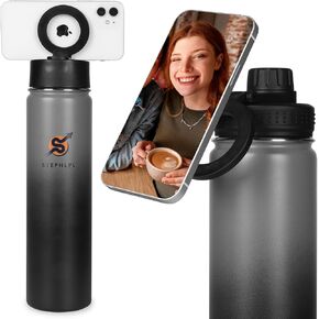Insulated Stainless Steel Water Bottle Magnetic Phone Holder, Dual Lids (Straw & Spout), 360° Rotating Tripod Mount, Leak-Proof, Hot 12H/Cold 24H, Sports, Travel, Work, and Car Cup Holder