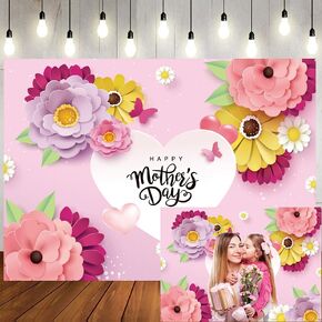LTLYH 7x5ft Happy Mother's Day Photo Backdrops Thanks Mother Party Photoshoot Backdrop Mom's Day Party Decorations Banner Backdrop Mother's Day Birthday Party Background 137