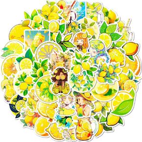 Y 50pcs Lemon Stickers Cheer to Fruit Theme Party Decal Decoration for Notebook Guitar Skateboards Laptops Water Bottles Bikes Luggage Computer Phone Car Envelope