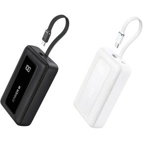 Anker Power Bank 20K 30W with Built-in USB-C Cable - Black White Iteration