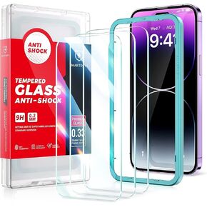SMARTDEVIL Screen Protector for iPhone 14 Pro 6.1", [2022 Dynamic Island Compatible] [Easy Installation Frame] 3 Pack HD Bubble Free Scratch Resistant 9H Diamonds Tempered Glass Film - Case Friendly