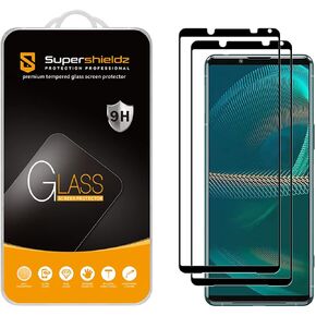 Supershieldz (2 Pack) Designed for Sony Xperia 5 III Tempered Glass Screen Protector, (Full Screen Coverage) Anti Scratch, Bubble Free (Black)