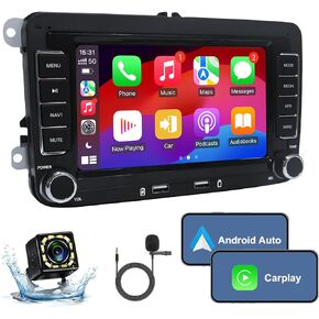 2G+32G Android13 7 Inch IPS Screen Wireless CarPlay Android Auto Car Stereo for VW Jetta Seat Passat Tiguan CC Golf Skoda Radio with FM BT GPS WiFi SWC USB Quick Charge Backup Camera MIC