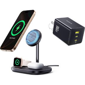 Baseus 3 in 1 Wireless Charger Stand Qi2 Certified and Baseus 100W USB C Charger Block