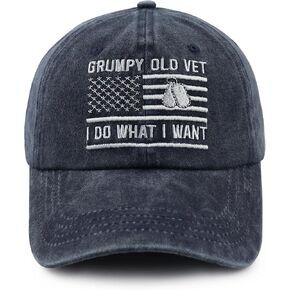 Grumpy Old Vet I Do What I Want Hats for Men, Adjustable Cotton Embroidery American Flag Veteran Baseball Cap
