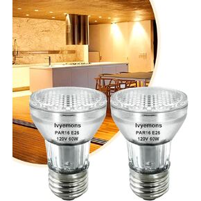 PAR16 Light Bulb - 6 Pack PAR16 Halogen Bulb 60W 120V E26 Base Warm White 2800k, Long Lasting PAR16 Flood Bulb Dimmable, Halogen PAR16 Bulb 60W for Range Hood Lights,Ceiling Fan,Table Light