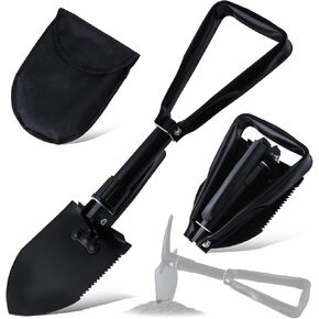 18" Folding Shovel, Mini Portable Camping Shovel Lightweight Survival Shovel Multitool, Heavy Duty Carbon Steel Military Shovel with Saw Edge Entrenching Tool for Off Road Hiking Garden Beach