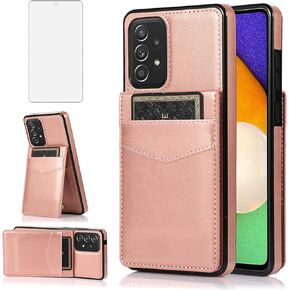 Asuwish Phone Case for Samsung Galaxy A52 5G/4G with Tempered Glass Screen Protector Credit Card Holder Wallet Cover Stand Leather Cell Accessories Glaxay A 52 G5 Gaxaly 52A S52 Cases Women Men Black