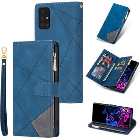UEEBAI Wallet Case for Samsung Galaxy A51 4G, Vintage Premium PU Leather Cover Flip Case with Card Slots Magnetic Closure Zipper Pocket Kickstand Handbag with Hand Strap - Diamond Red