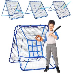 5×4FT Baseball Pitching Rebounder Net, Softball Practice Equipment for Pitch Back with 2 x 6-Angle Quick Adjustments, Batting Target Ribbon, Sport Training Hitting Nets for Backyard