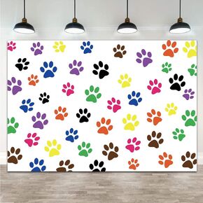 Colorful Paw Puppy Prints Photography Backdrop for Baby Shower Newborn Dog Print Patrol Party Birthday Party Decoration Photo Background Cake Table Banner 7x5ft Supplies