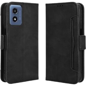 for Motorola Moto G 2024 Case, Motorola XT2417 Phone Case, Leather Wallet Case with 5 Credit Card Holder Slots Kickstand Flip Folio Magnetic Wallet Case for Motorola Moto G XT2417 2024 -Black