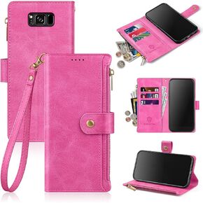 Antsturdy for Samsung Galaxy S8 Wallet Case with Card Holder Women Men,Galaxy S8 Phone Case RFID Blocking PU Leather Flip Shockproof Cover Wrist Strap Zipper Credit Card Slots,Sky Blue in Saudi Arabia