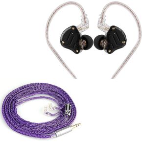 Linsoul KZ ZS10 Pro 4BA+1DD 5 Driver in Ear Monitor(with Mic, Dark Black)+ Tripowin Zonie 16 Core Silver Plated IEM Cable(Recessed 2pin, 3.5mm, Violet)