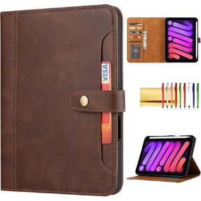 Folio Case for iPad Mini 7th/6th Generation (2024/2021) 8.3-inch, TECHCIRCLE Vegan Leather Folding Stand [Pencil Holder] Soft TPU Back Shell Protective Smart Cover with Card Slots & Pockets, Brown