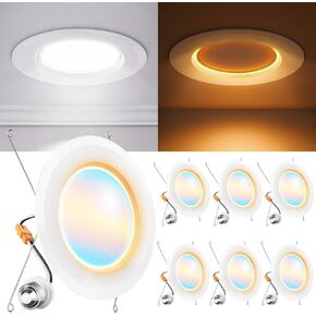 Sunco 6 Pack 6 Inch LED Recessed Lighting with Night Light, 2700K/3000K/4000K/5000K/6000K Selectable, Dimmable Can Lights, 12W, 1000LM, Damp Rated, Retrofit Installation - ETL