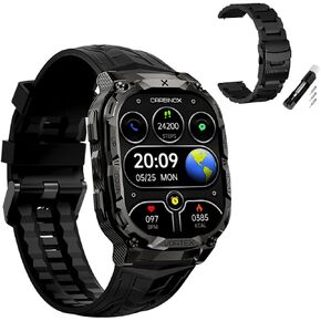 CARBINOX Vortex Smart Watch with Metal Band 22 mm, Rugged Fitness Tracker IP69K Waterproof Compatible with Android and iOS Phone, 14 Days of Battery Military Durable