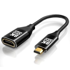 8K Micro HDMI إلى محول HDMI 2PACK ، ذكر إلى أنثى HDMI 2.1 ، 8K@60Hz ، 4K@120Hz HDR 3D Dolby 48GBPS عالية السرعة ، متوافقة مع جهاز العرض ، الكمبيوتر اللوحي ، بطاقة الرسومات ، كاميرا الفيديو ، دعم عكسي الإرسال العكسي.