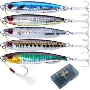 Goture Fishing Jigs ، راتنجات الإيبوكسي الشفافة طلاء العمودي للمياه العذبة المياه العذبة 40G 50G 60G ، بطيئة الراتينج الراتينج مع ربط الخطاف والثلاثية ، 5pcs الصيد القفز مع مربع المعالجة