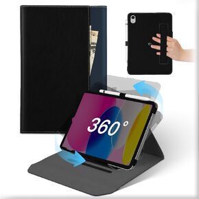 iPad 10th Generation Case 2022,iPad Case 10th Generation 10.9 inch with Pocket & Pencil Holder,360 Rotate Multi-Angle Viewing,Auto Wake/Sleep, Soft PU Leather Stand Cover for Women Men,Blue Black