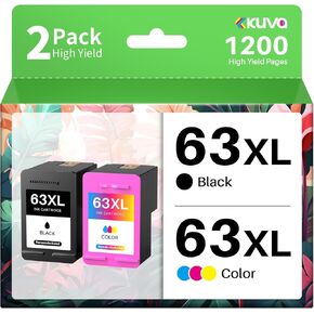 Remanufactured 63XL Ink Cartridges Replacement for Ink 63 Ink 63XL Ink Cartridge Combo Pack for Envy 4520 4521 Officejet 4650 5258 3830 5255 4655 4652 DeskJet 3630 1112 (1 Black,1 Tri-Color)