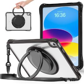 for iPad 11th (A16)/ iPad 10th Generation Case with 360° Rotating Kickstand Handle, Shoulder Strap, Pencil Holder, 2 in 1 Protective Clear Back Cover for iPad 2025 11 inch/iPad 2022 10.9 inch, Pink