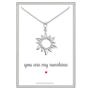 Sun Necklace, Sterling Silver Sun Pendant Necklace for Women, Sunburst Necklace (14 inches plus 2-inch extender)