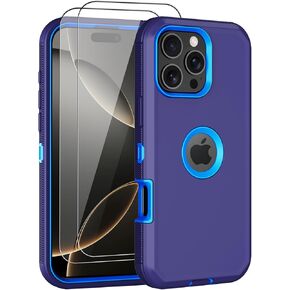 for iPhone 16 Pro Case, with 2 Screen Protector Heavy Duty Drop Protection, Full Body 3 Layer Rugged Shockproof Dust-Proof Protective Phone Cover for Apple iPhone 16 Pro (Black/Orange)