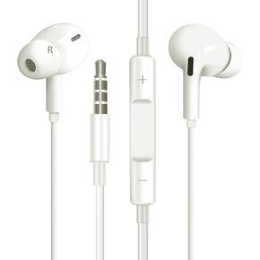 Wired Earbuds with Mic,Noise Cancelling Ear Buds with Volume Controller,in-Ear Headphones for School,Plug in Earbuds Wired 3.5 mm Jack,Gaming Powerful Treble & Clear Bass(Off White)