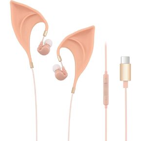 URIZONS Elf USB C in-Ear Headphones for Children – Elegant Design of Elf Ears Type c Earbuds with Wire Ultra Soft Adorable Earphones Cosplay Spirit Costume for Huawei/Samsung/iPhone 15/16