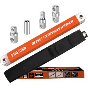 Offset Extension Wrench, Versatile 1/4" and 3/8" - with1/2 Square Drive Adapters (BLUE)