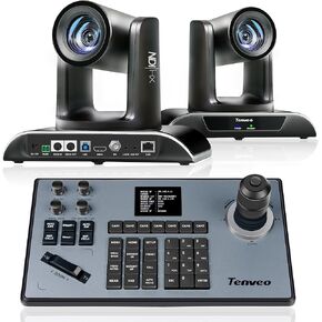 Tenveo PTZ Camera and Controller Bundle/Kits - 12X AI Auto Tracking NDI PTZ Camera(2pcs) with SDI/HDMI/USB3.0/LAN(PoE) and PTZ Controller Joystick Keyboard for Church Worship Services Live Streaming