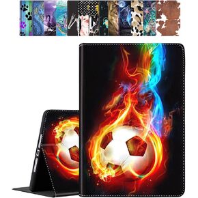 Case for iPad 10.2 Inch 7th / 8th / 9th Gen (2021/2020/2019)/ iPad Air 10.5" 2019 / iPad Pro 10.5" Auto Sleep/Wake Multi-Angle Stand, Color Flame Soccer