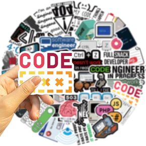 50pcs Intelligence Computer IT Stickers for Notebook Guitar Skateboards Laptops Water Bottles Bikes Luggage Computer Phone Hard Hat Car Cheer to Programmer Theme Party Decal Decoration