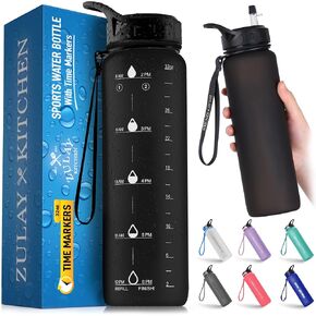 Hydration Nation (32oz Water Bottle With Time Marker - Leak Proof Water Bottles With Times To Drink For Fitness & Sports - 32oz Water Bottle With Straw For Drinking - Water Tracker Bottles (Blue)