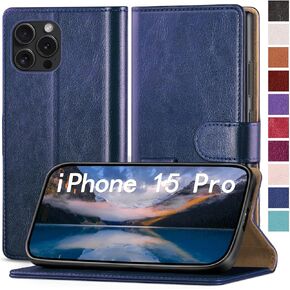 for iPhone 15 Pro 6.1" Phone case[RFID Blocking Leather],[3 Credit Card Slot] Flip Folio Book Shockproof Protector,Holder Stand Cases,Women Men for Apple 15 Pro Wallet Cover,Red