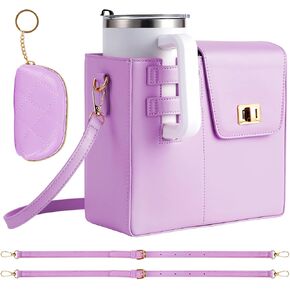 Outdoor Portable Crossbody Water Cup Storage Bag, Adjustable Crossbody Cup Holder Bag with Coin Purse and 2Pcs Replaceable Bag strap for Travel Daily Use (Pink)