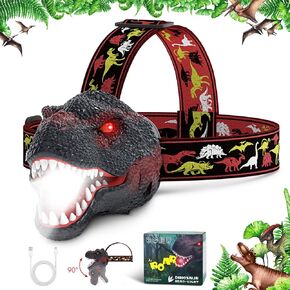 Dysaim Kids Headlamp,Rechargeable T-Rex Dinosaur Headlamp for Kids and LED Head Lamp Camping Gear Flashlight,Hiking Accessories Headlight Toys,Four Light Modes Suitable for Reading/Party Gift